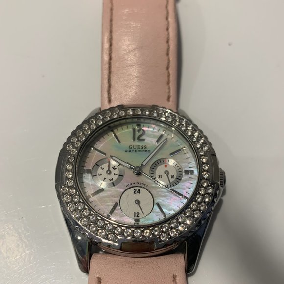 Guess Pink Crystal-Embellished Watch with Leather Strap Introducing this year main image 3